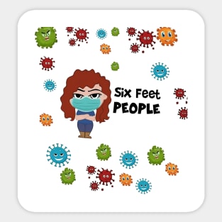 Girl Six Feet People Mask Gift Quarantine 2020 Sticker